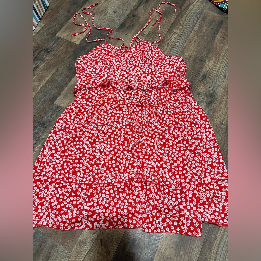 Red and white floral dress